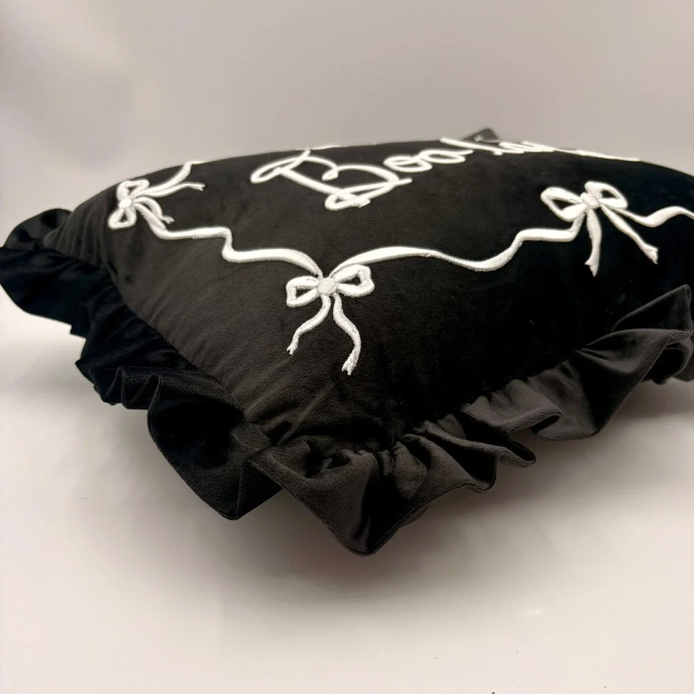 Sleep Pretty Stay Spooky Boo La La Black Velvet Ruffle Pillow 14x20 Halloween